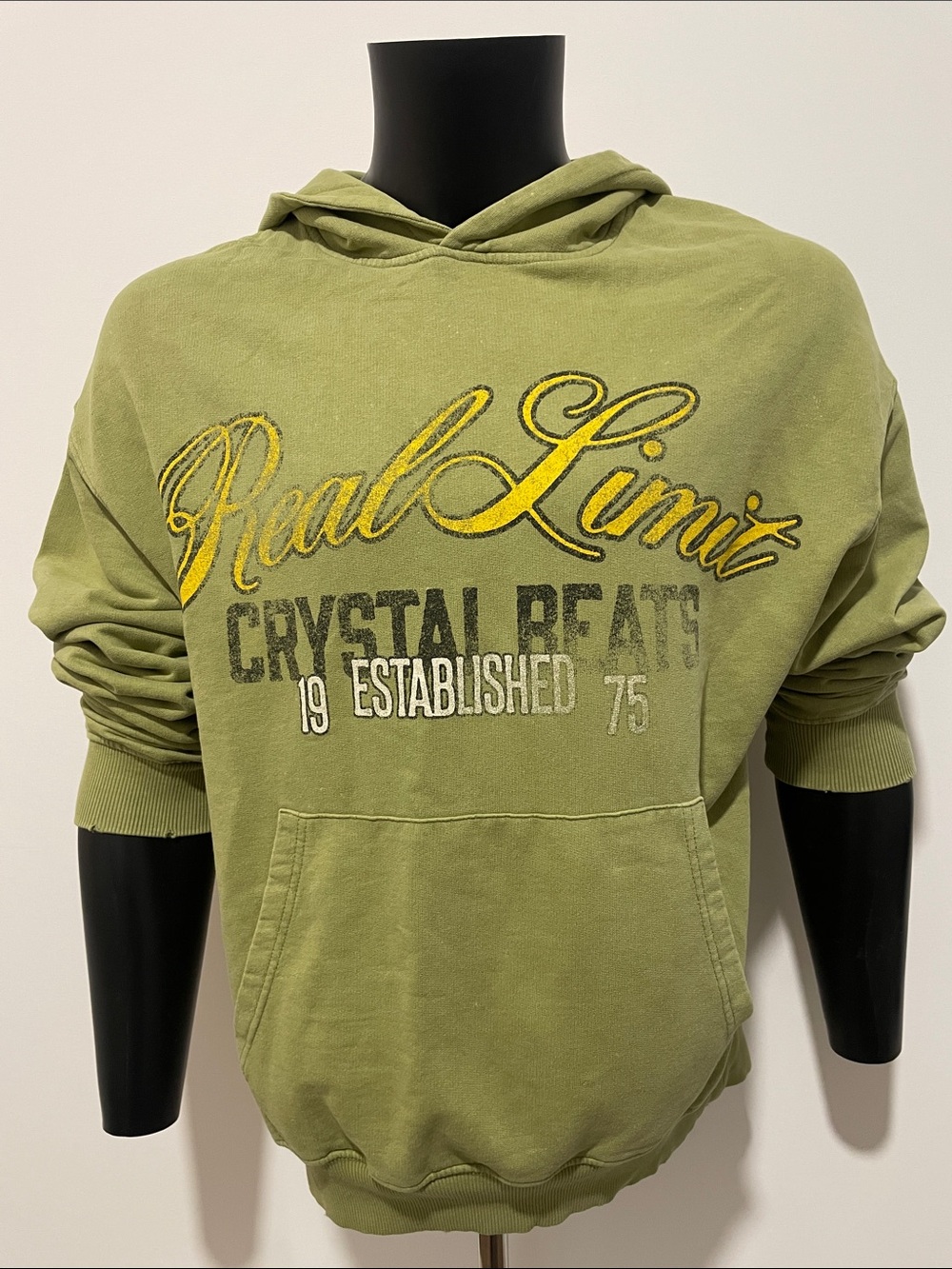 Zara Olive Green Crewneck Hoodie with 'Real Limit' Graphic